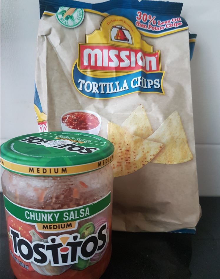 Mission Tortilla chips with Tostitos salsa dip - Great sinful snack!