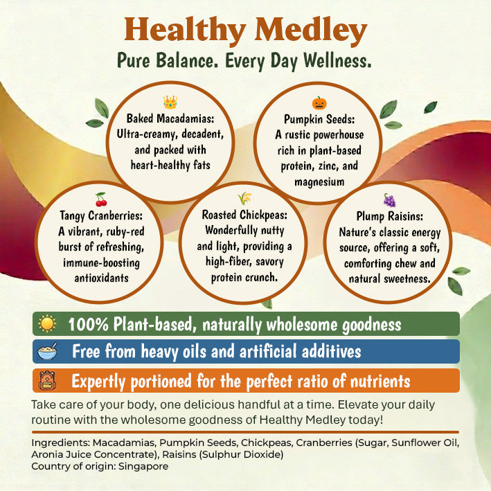 Healthy Medley (Macadamias, Pumpkin Seeds, Chickpeas, Cranberries, Raisins)