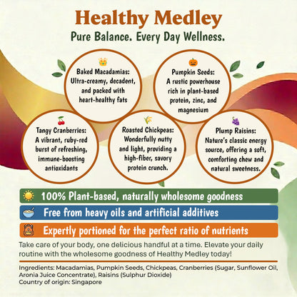 Healthy Medley (Macadamias, Pumpkin Seeds, Chickpeas, Cranberries, Raisins)