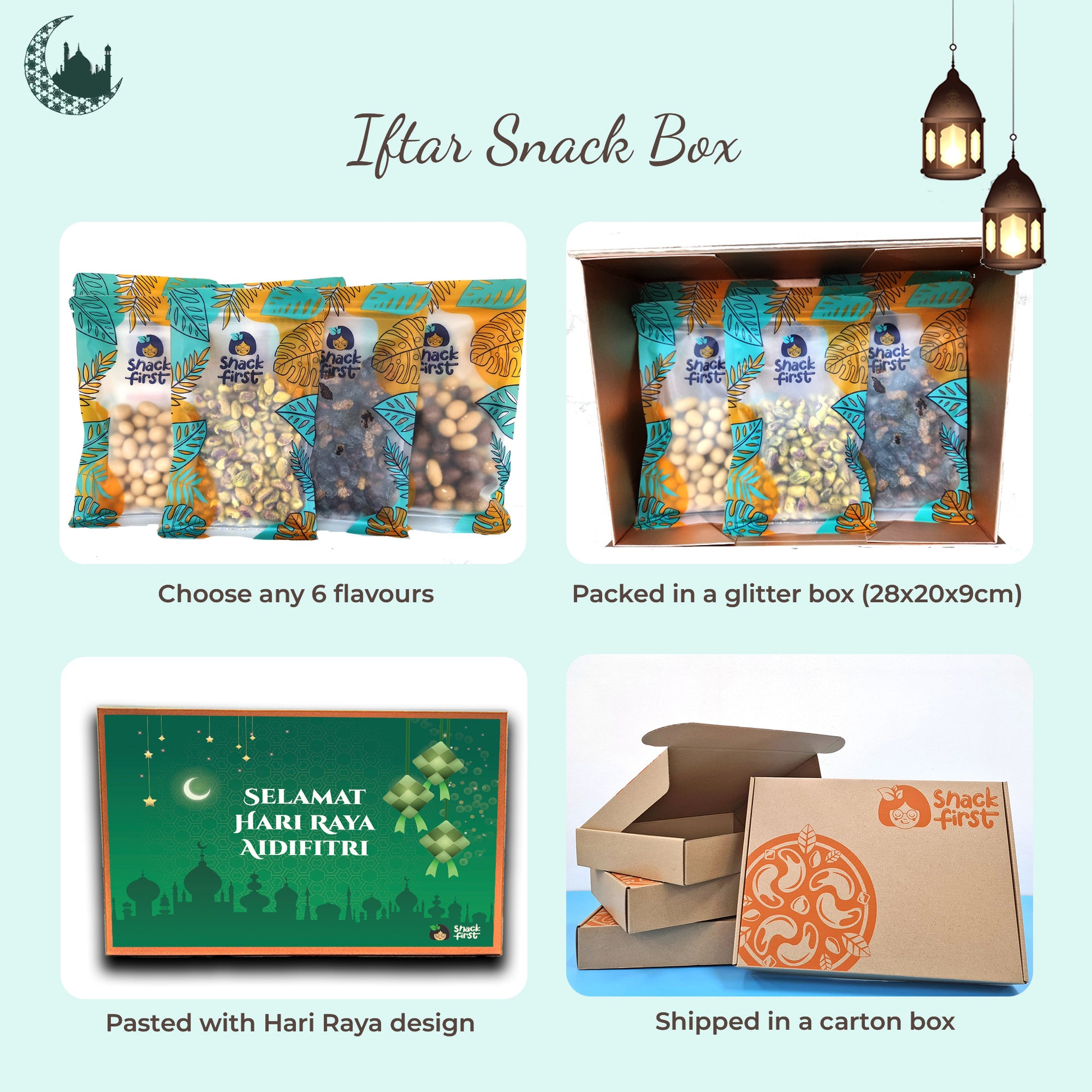 Selamat Hari Raya Aidifitri Glitter Gift Snack Box (Ramadan 2024)